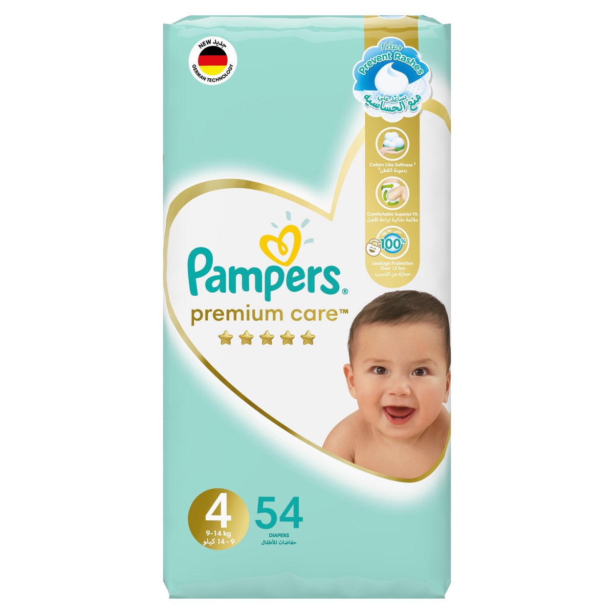 Pampers Premium Care Taped Baby Diapers, Size 4, 9-14 kg, Unique Softest Absorption for Ultimate Skin Protection, 54 pcs