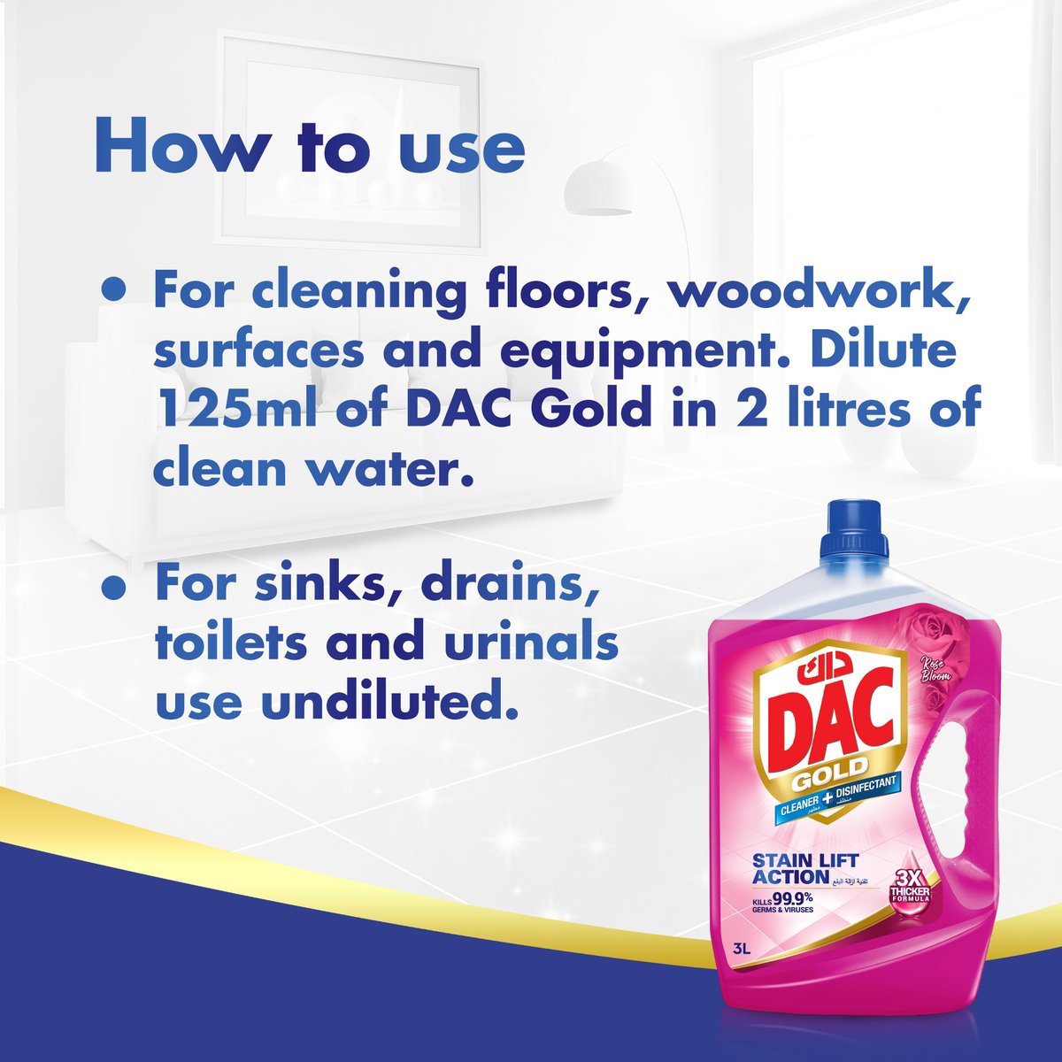 Dac Gold Multi Purpose Cleaner And Disinfectant Rose Bloom 1 Litre