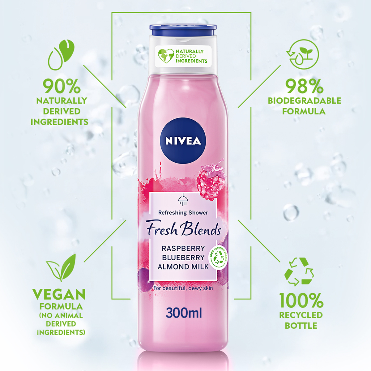 Nivea Fresh Blends Refreshing Shower Gel Raspberry, Blueberry, Almond Milk 300 ml