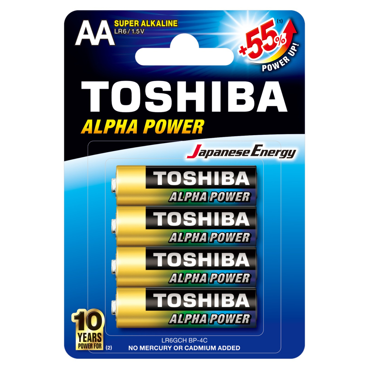 Toshiba Alpha Power Alkaline AA Battery, 1.5V x 4 Pcs, LR06