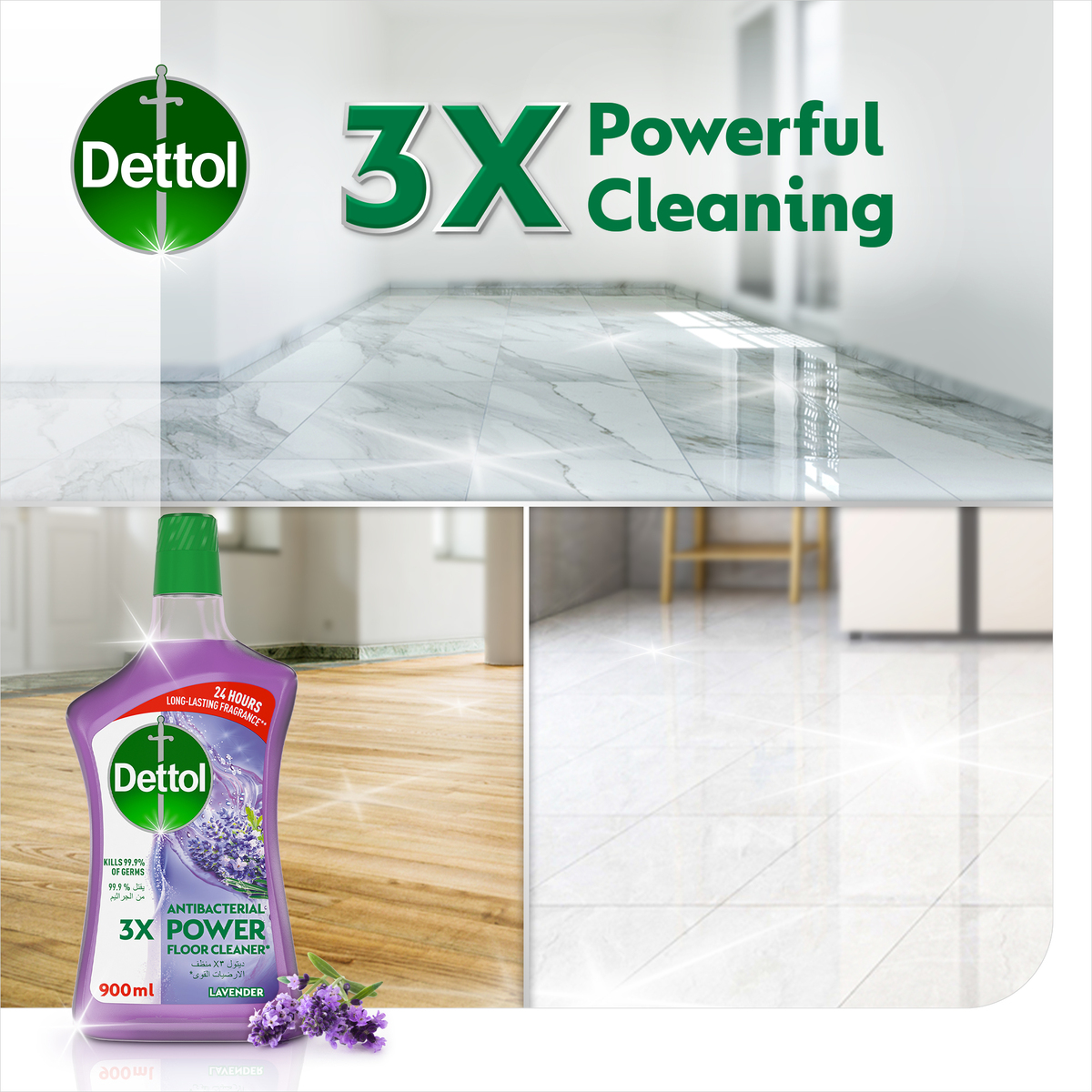 Dettol Antibacterial Power Floor Cleaner Lavender 2 x 900 ml