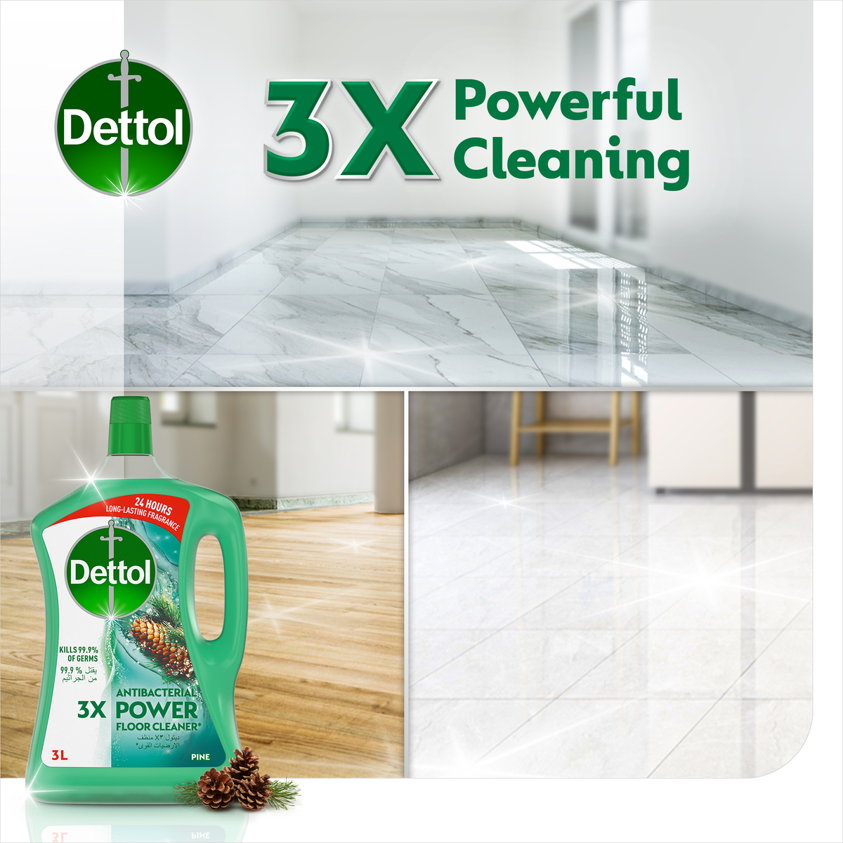 Dettol Pine Antibacterial Power Floor Cleaner 3 Litres