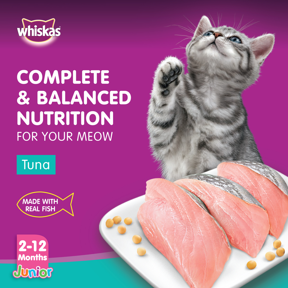 Whiskas Junior Tuna Wet Kitten Food Pouch for Kittens from 2 to 12 months 4 x 80 g