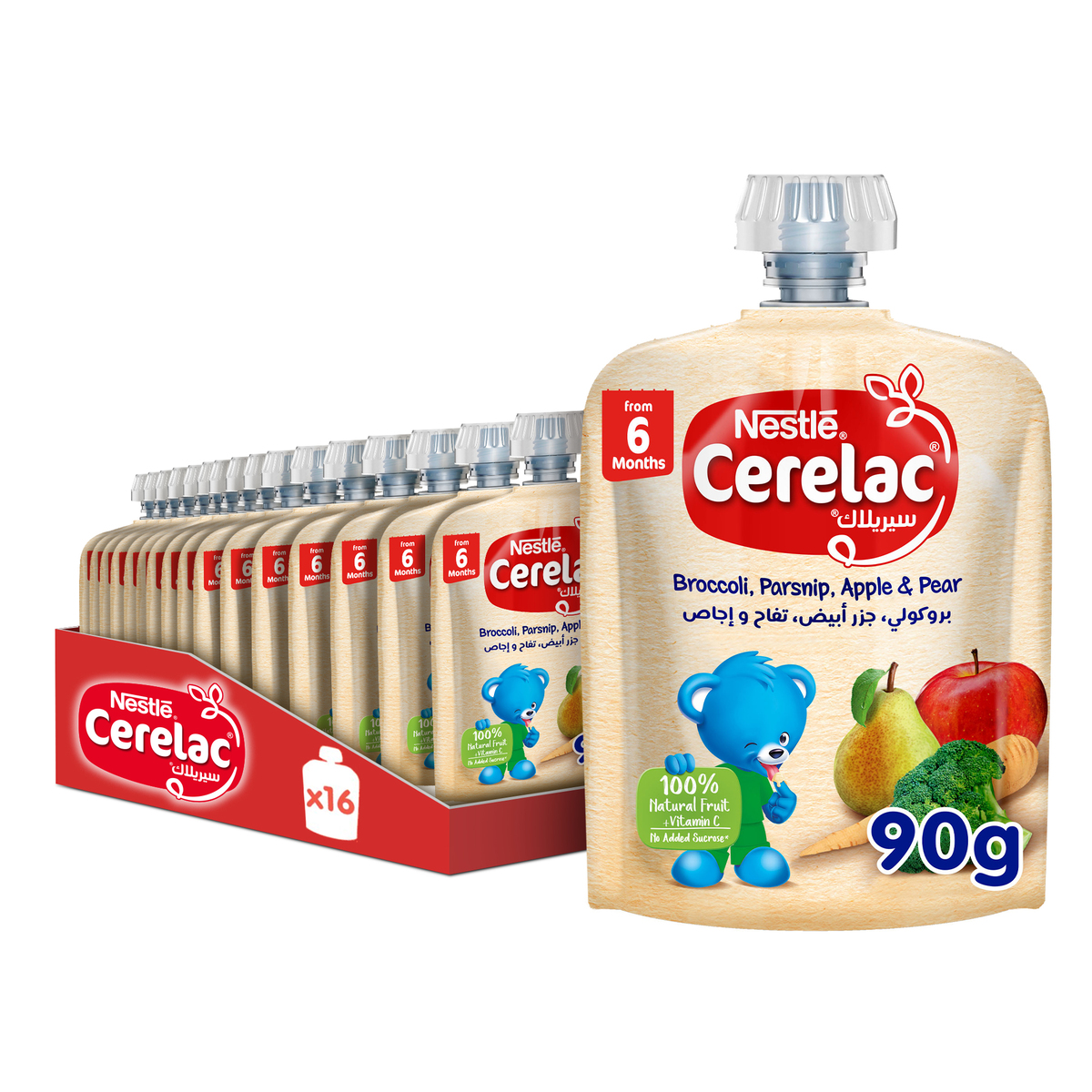 Nestle Cerelac Fruits & Vegetables Puree Pouch Broccoli, Parsnip, Apple & Pear From 6 Months 90 g