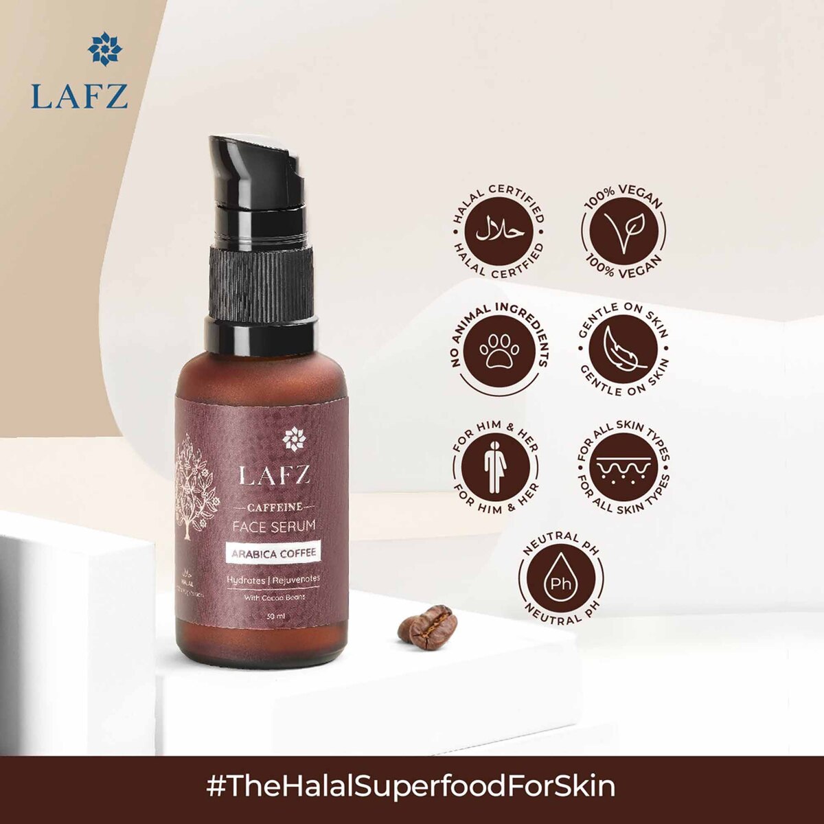 Lafz Coffee Face Serum, Enriched with Arabica Coffee and Cocoa Beans, Exfoliates, Brightens Skin, Halal & Vegan, For All Skin Types, 30 ml