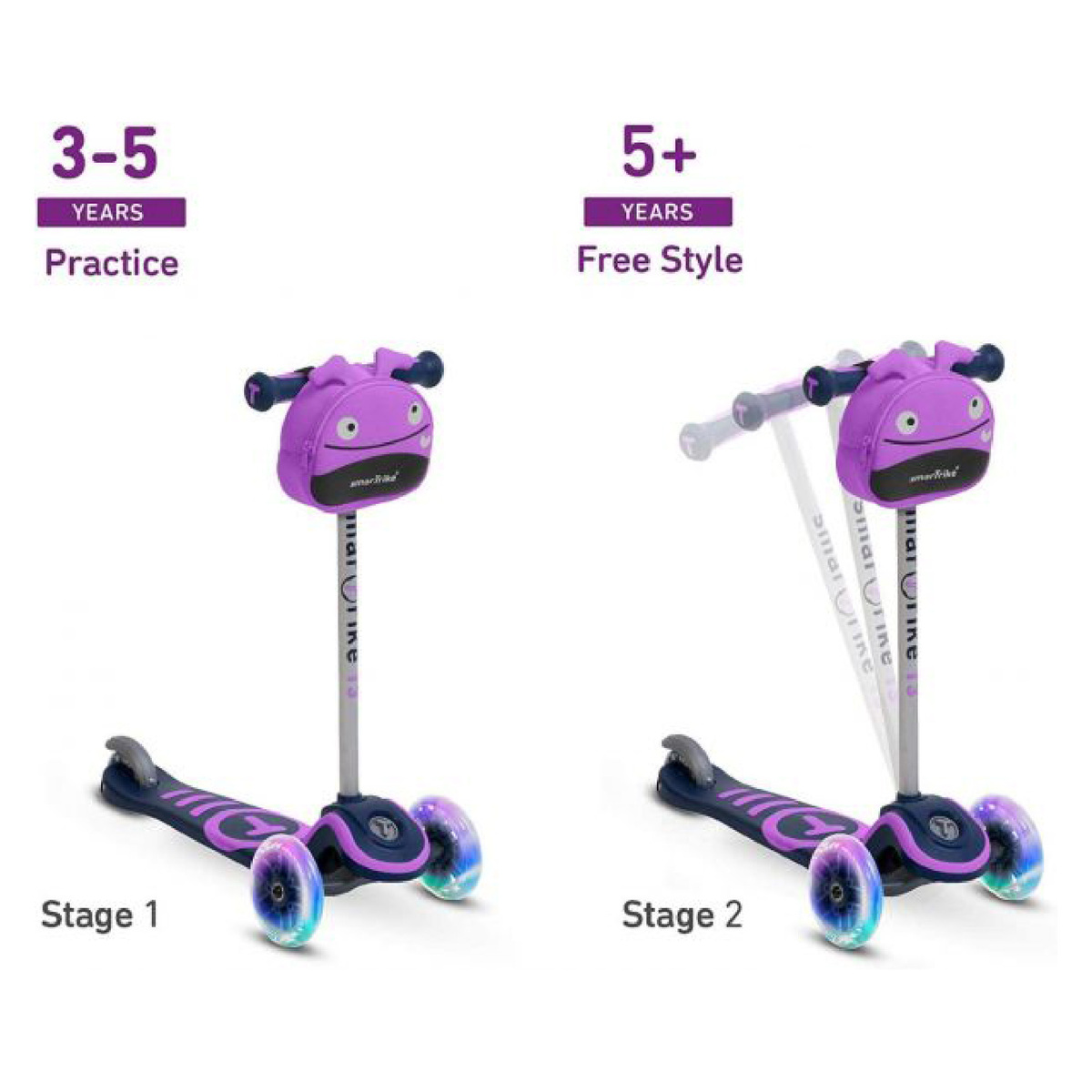 Smart Trike T-Scooter T3 with Safety Gear, Purple, 2000501