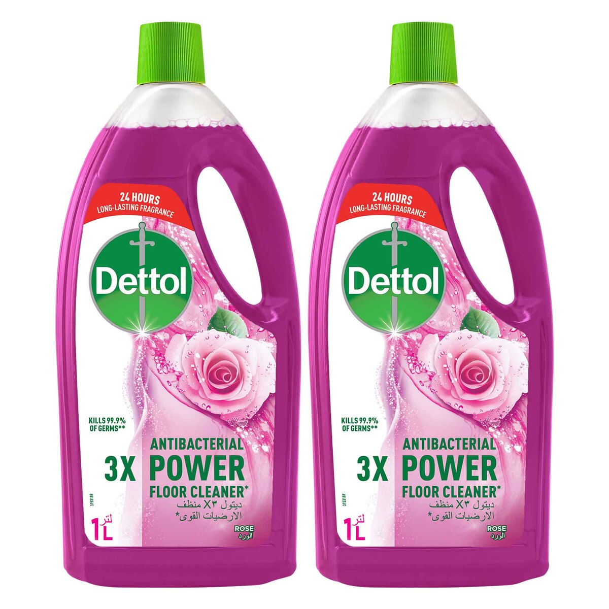 Dettol Anti-Bacterial Power Floor Cleaner Rose 2 x 1 Litre