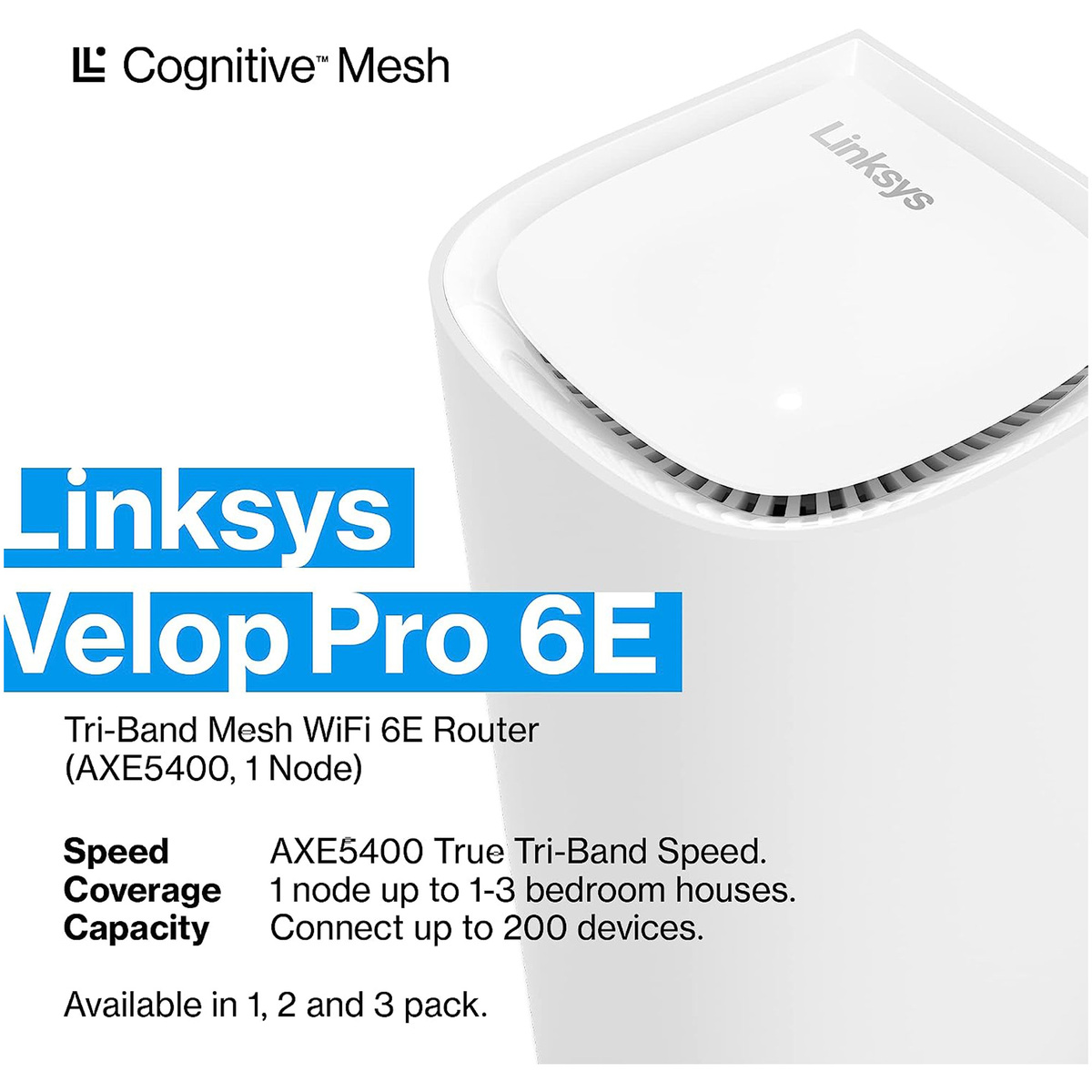 Linksys Velop Pro WiFi 6E Mesh Tri-Band System, 3 Pack, MX6203