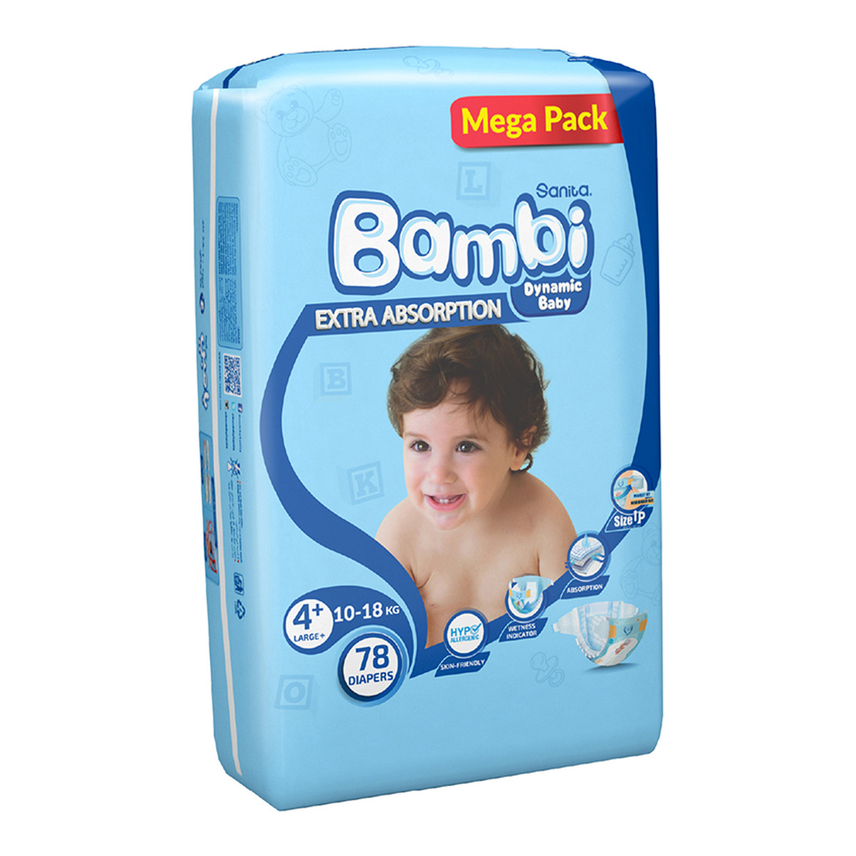 Sanita Bambi Baby Diaper Mega Pack Size 4+ Large Plus 10-18kg 78 pcs