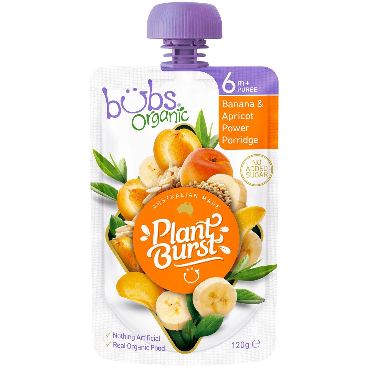 Organic Bubs Baby Food Banana & Apricot Power Porridge 6m+ 120 g