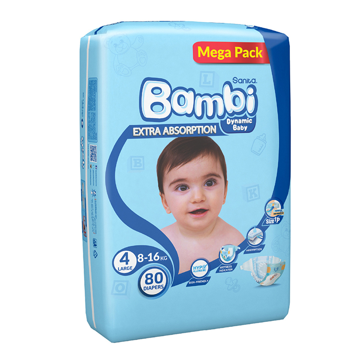 Sanita Bambi Baby Diaper Mega Pack Size 4 Large 8-16kg 80 pcs