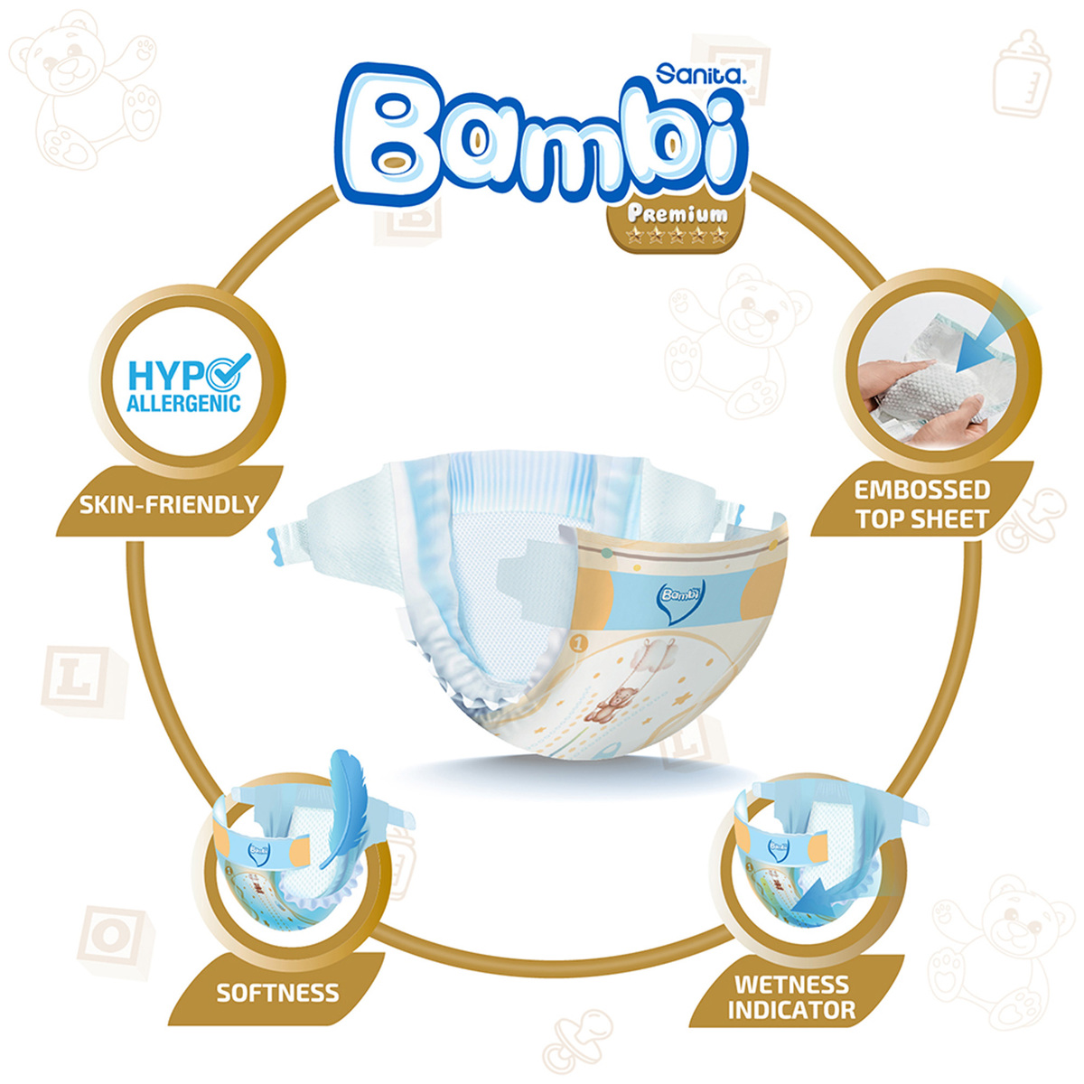 Sanita Bambi Baby Diaper Regular Pack Size 1 Newborn 2-4kg 19 pcs