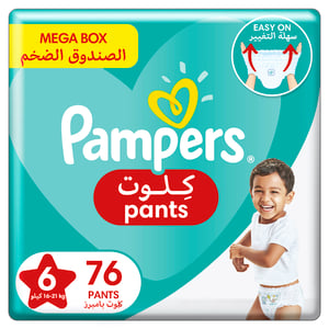 Pampers Baby-Dry Pants Diapers Size 6, 16+kg With Stretchy Sides for Better Fit 76pcs