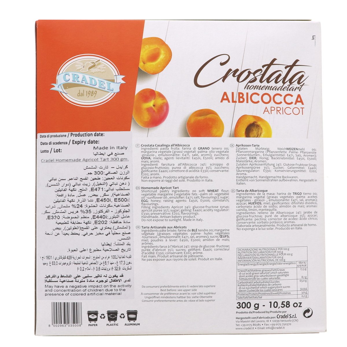 Cradel Crostata Homemade Apricot Tart 300 g
