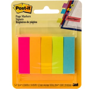 3M Post -it F&M Page Markers Fluo Colors 1/2inch x 1 3/4inch 5 x 50 Sheets