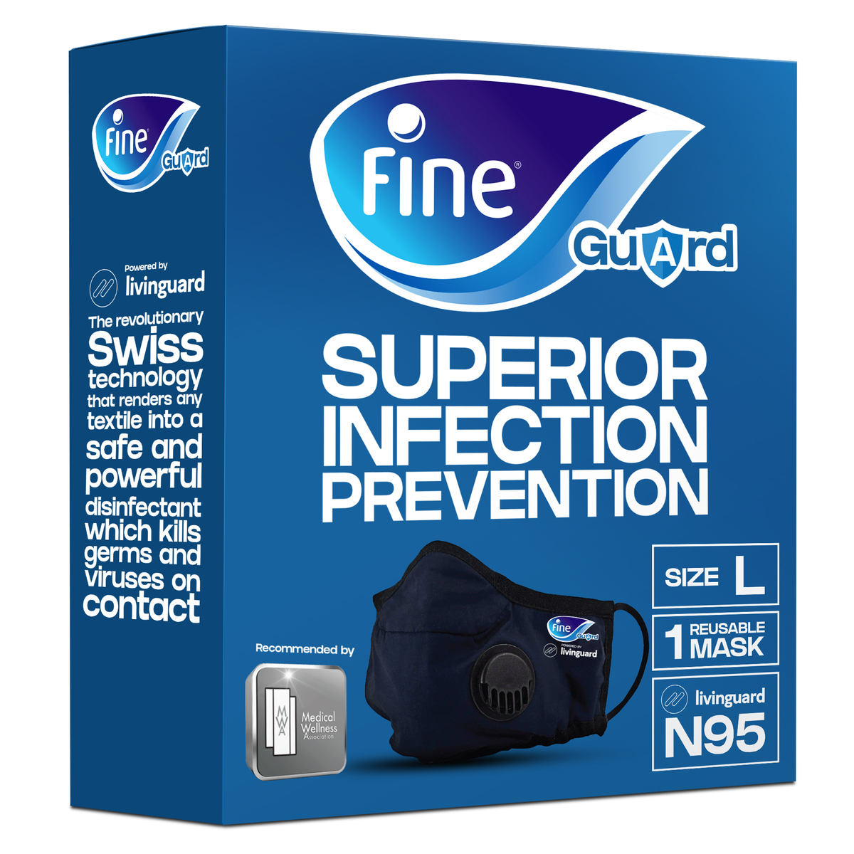 Fine Guard N95 Adult Face Mask With Livinguard Technology Infection Prevention Size Large 1pc