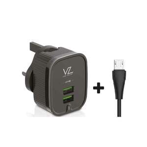 Voz Wall Charger Dual Port 2.4A output with USB to Micro Cable VZTC2
