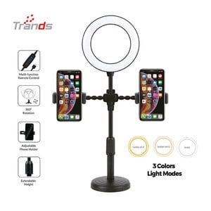 Trands TR-ST971 Desktop Stand with Selfie LED Ring Light - Black