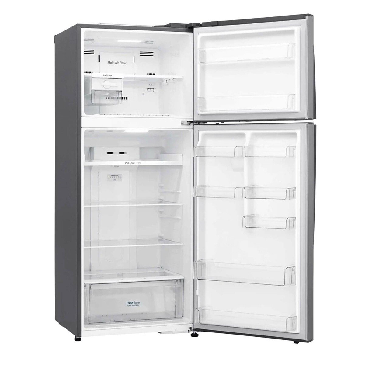 LG Double Door Refrigerator 438LTR, Smart Inverter Compressor, DoorCooling+™,Multi Air Flow, Platinum Silver, GR-C619HLCL