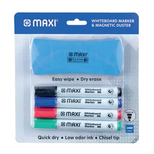 Maxi Whiteboard Marker 4pcs + Magnetic Duster