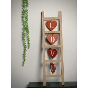 Maple Leaf Heart Shape Love Word Wooden Ladder Decor, HT74919