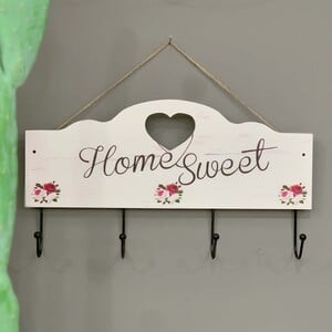 Maple Leaf Multifunction Home Sweet Sign Wooden Wall Hook Hanger With 4 Key Hanging Hooks, 40 x 22.5 x 5cm, 20YX105