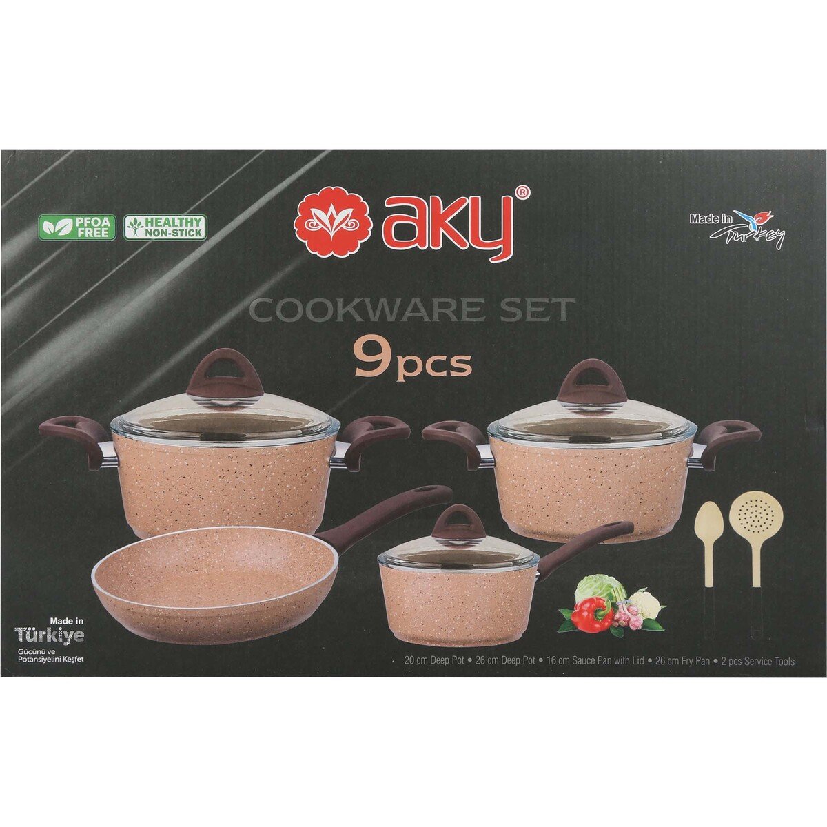 AKY Granit Cookware Set 9pcs YMA900 Assorted Colors