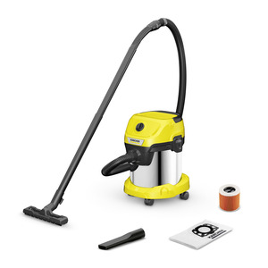 Karcher Wet And Dry Vacuum Cleaner, 17 Ltr, 1000 W, 4 m Cable, 2 m Suction Hose And Compact Storage, Yellow Head And Bumber, WD 3 S V