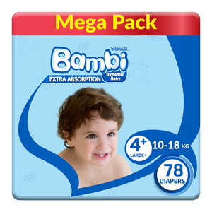 Sanita Bambi Baby Diaper Mega Pack Size 4+ Large Plus 10-18kg 78 pcs