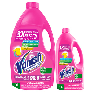 Vanish Fabric Stain Remover Liquid Colour Safe Pink 3 Litres + 1 Litre