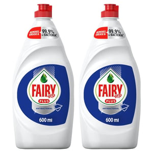Fairy Plus Antibacterial Dishwashing Liquid Soap With Alternative Power To Bleach Value Pack 2 x 600 ml