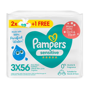 Pampers Sensitive Protect Baby Wipes for Hands & Face, 56 pcs 2+1