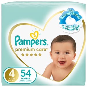 Pampers Premium Care Taped Baby Diapers, Size 4, 9-14 kg, Unique Softest Absorption for Ultimate Skin Protection, 54 pcs