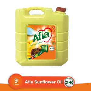 Afia Pure Sunflower Oil, Enriched with Vitamins A, D & Zinc, 9 Litres