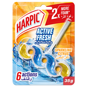Harpic Active Fresh Toilet Cleaner Rim Block Sparkling Citrus 35 g