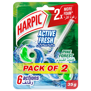 Harpic Active Fresh Water Toilet Cleaner Rim Block Pine Forest 2 x 35 g