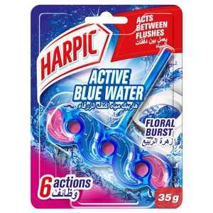 Harpic Active Blue Water Toilet Cleaner Rim Block Floral Burst 35 g