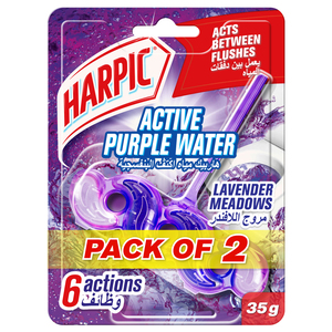 Harpic Active Purple Water Toilet Cleaner Rim Block Lavender Meadows 2 x 35 g