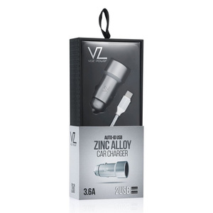 Voz 18 W Dual Port Car Charger with Type C Cable, 3.6 A, 1 M, Silver, VCC01