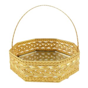 Helvacioglu Arabic Decorative Honey Comb Basket, 15 cm, Gold, K0454G