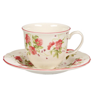 Claytan Cup And Saucer Set, 200 ml, White/Pink/Green, CLA.SN15448