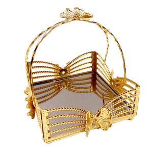 Helvacioglu Arabic Decorative Butterfly Basket, 14 cm, Gold, K0475G