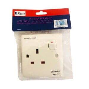 Sirocco 13 Amp Single Switch Socket, White, E426-13S