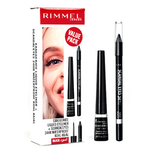 Rimmel London Exaggerate Liquid Liner, 001 100% Black, 2.50 ml + Scandal Eyes Pencil, 001 Kohl Black, 1.30 g