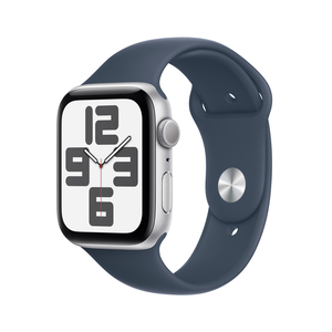 Apple Watch SE GPS, Silver Aluminium Case with Storm Blue Sport Band, 44 mm, M/L, MREE3