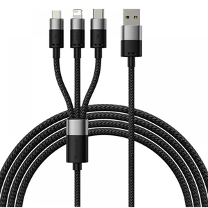 Baseus StarSpeed ​​3-in-1 Fast Charging Data Cable, USB-C + Micro + Lightning, 3.5A, 1.2 m, Black, CAXS000001