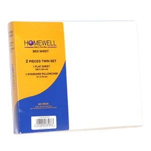 Homewell Bed Sheet Single 2pc 168x224cm White Color