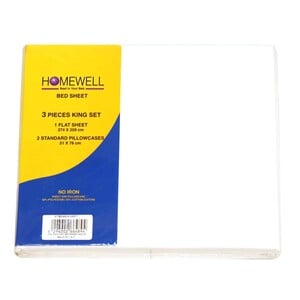 Homewell Bed Sheet King 3pc 274x259cm White Color