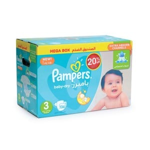 Pampers Baby Dry Size3, 5-9kg Mega Box 136 Count