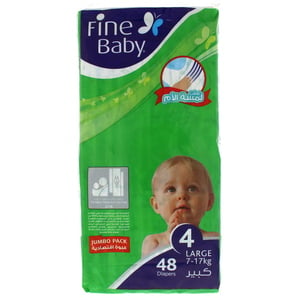 Fine Baby Diapers Size 4, 7-17kg, Large, Jumbo Pack 48 Count